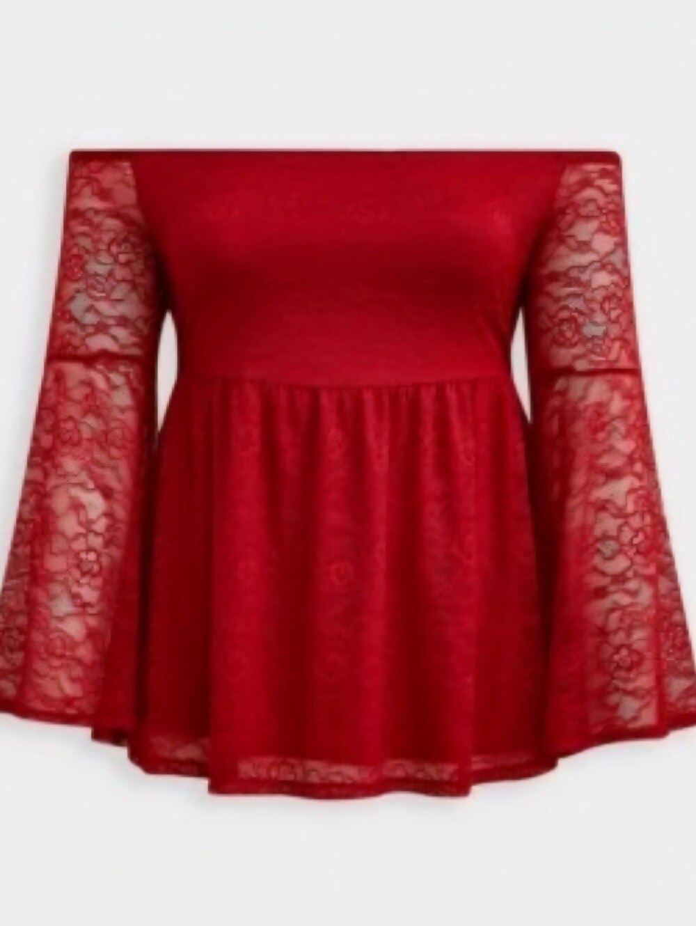 Torrid Red Off-Shoulder Lace Bell Sleeve Top. Size 2x